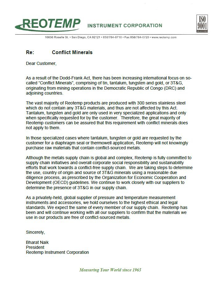 Conflict Minerals Compliance Letter